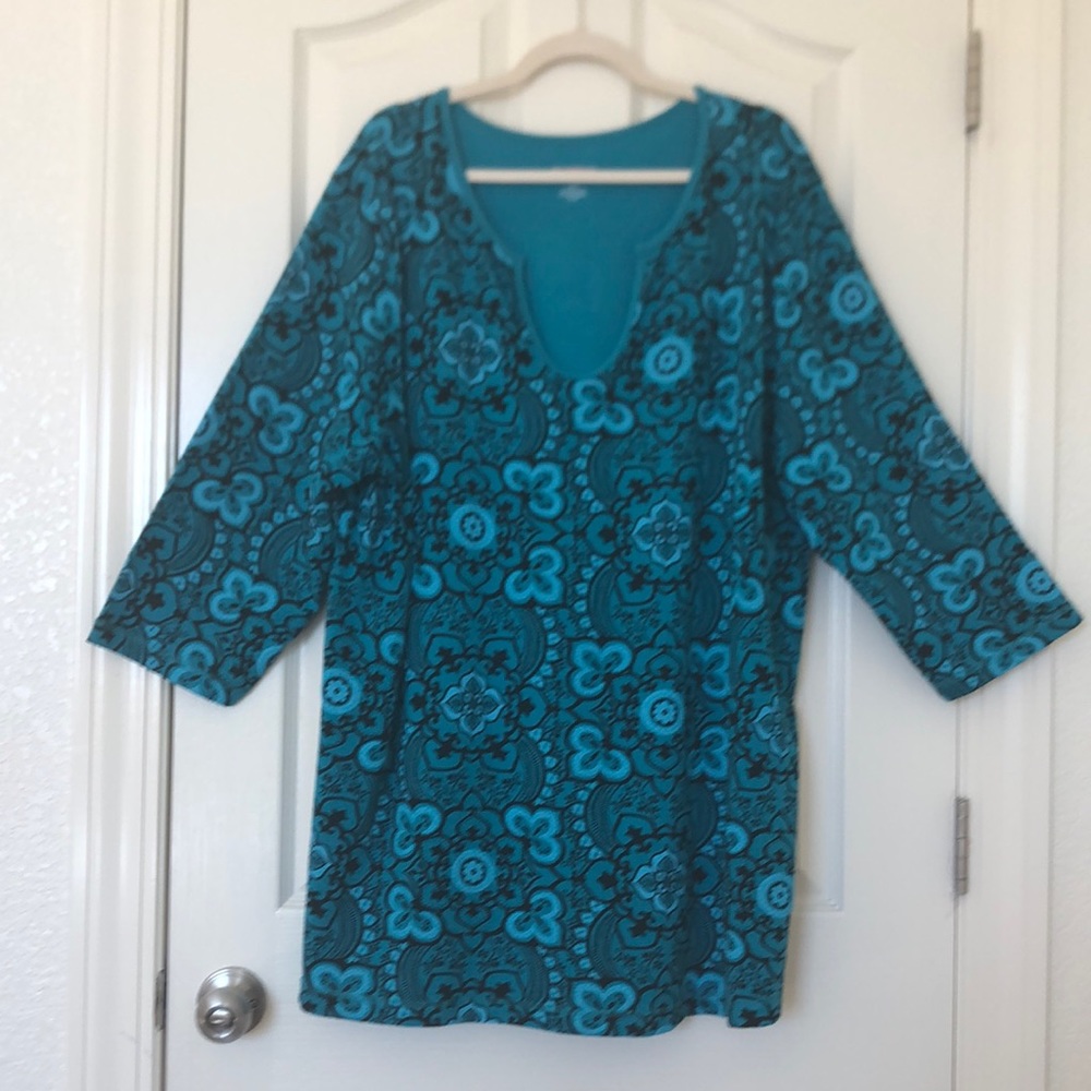 All American Comfort Woman’s 3X Teal & Black Top 3/4 Sleeve